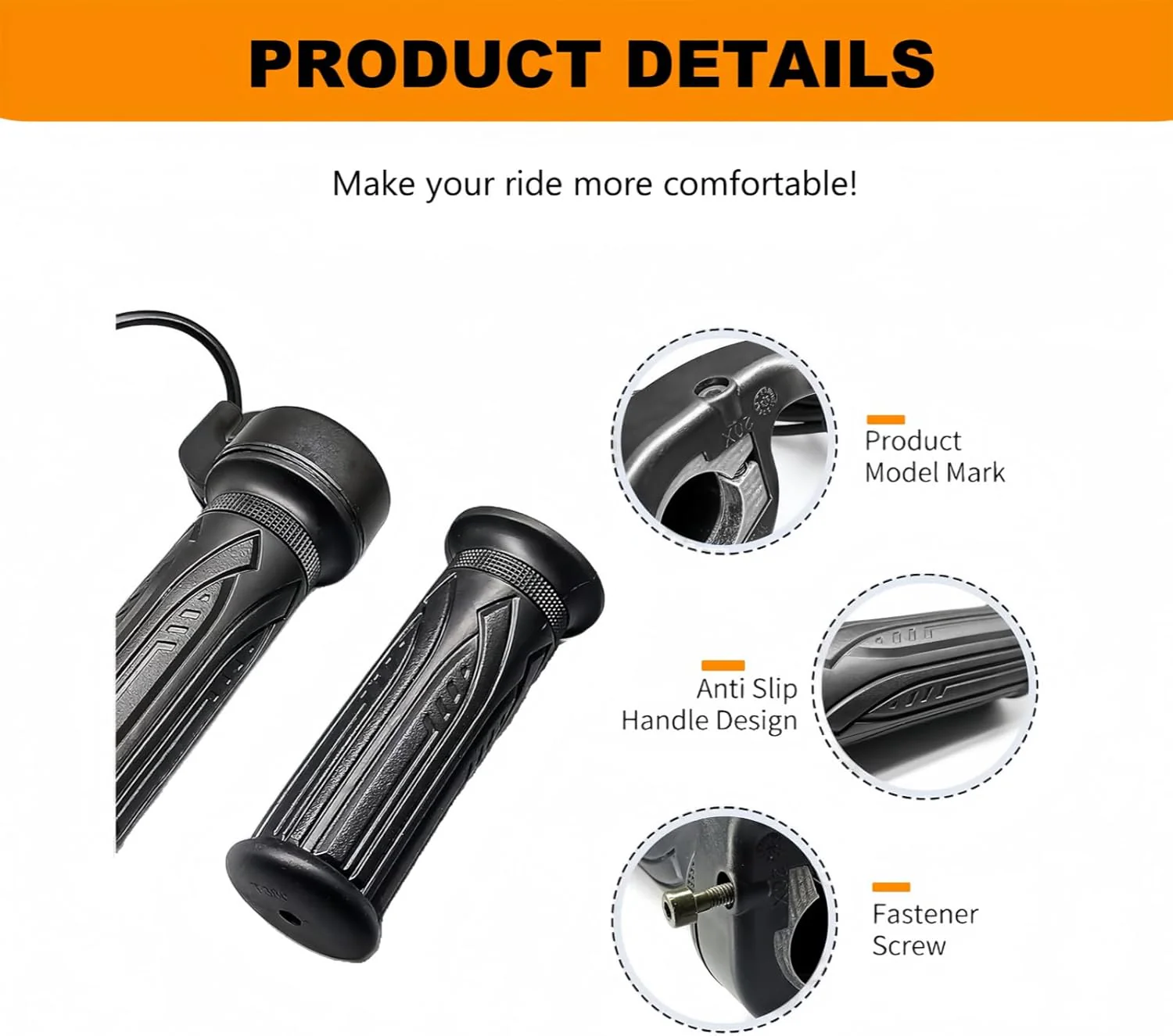 EBike Full Twist Throttle, 3 Pin EBike Throttle Grip with Waterproof Joint, 12-72V Right Hand Throttle for Electric Bike Electric Scooter or Electric Bicycle Conversion for 22.2mm Handlebar - Image 4