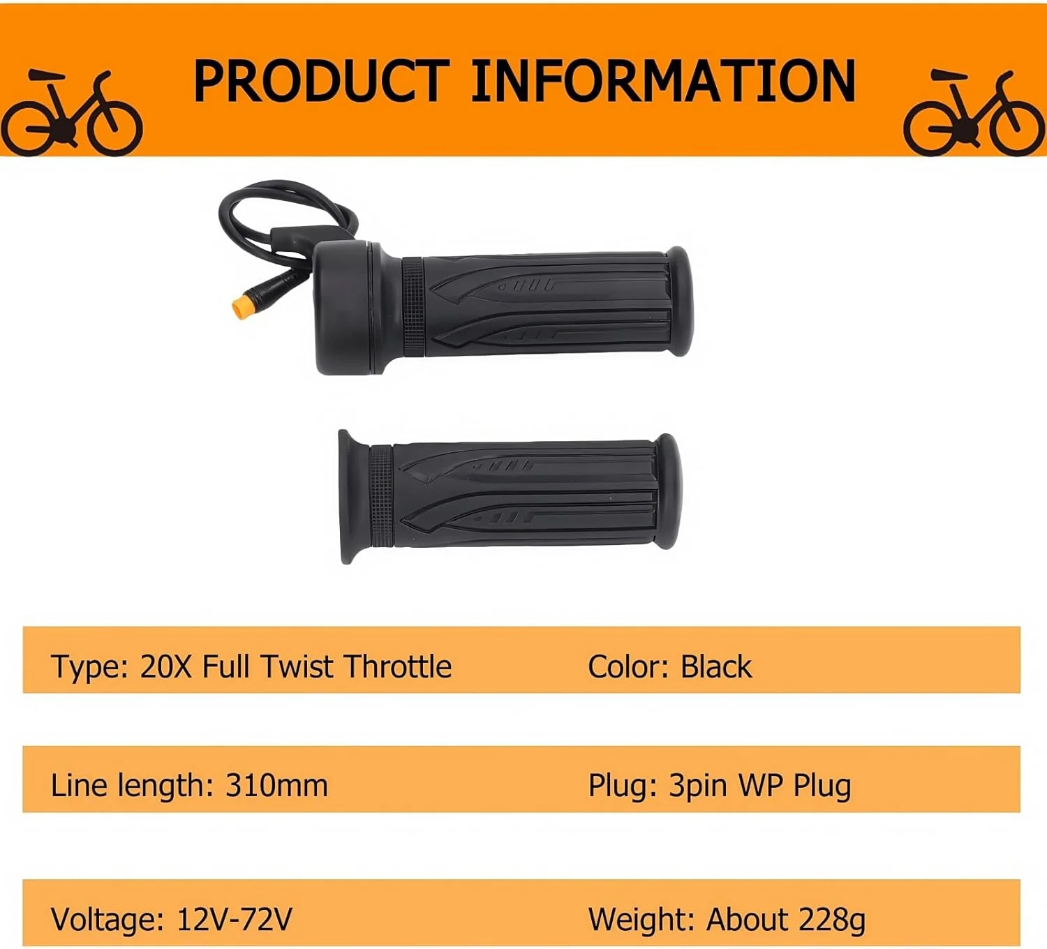 EBike Full Twist Throttle, 3 Pin EBike Throttle Grip with Waterproof Joint, 12-72V Right Hand Throttle for Electric Bike Electric Scooter or Electric Bicycle Conversion for 22.2mm Handlebar - Image 8